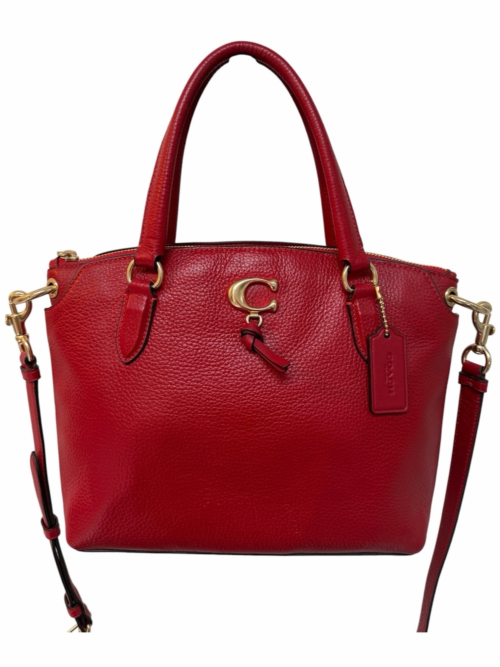 Coach Red Pebbled Leather Satchel Crossbody Bag Gold Tone Hardware - Picture 5 of 9